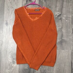 SHEIN Rust Knit Top with Lace Detail